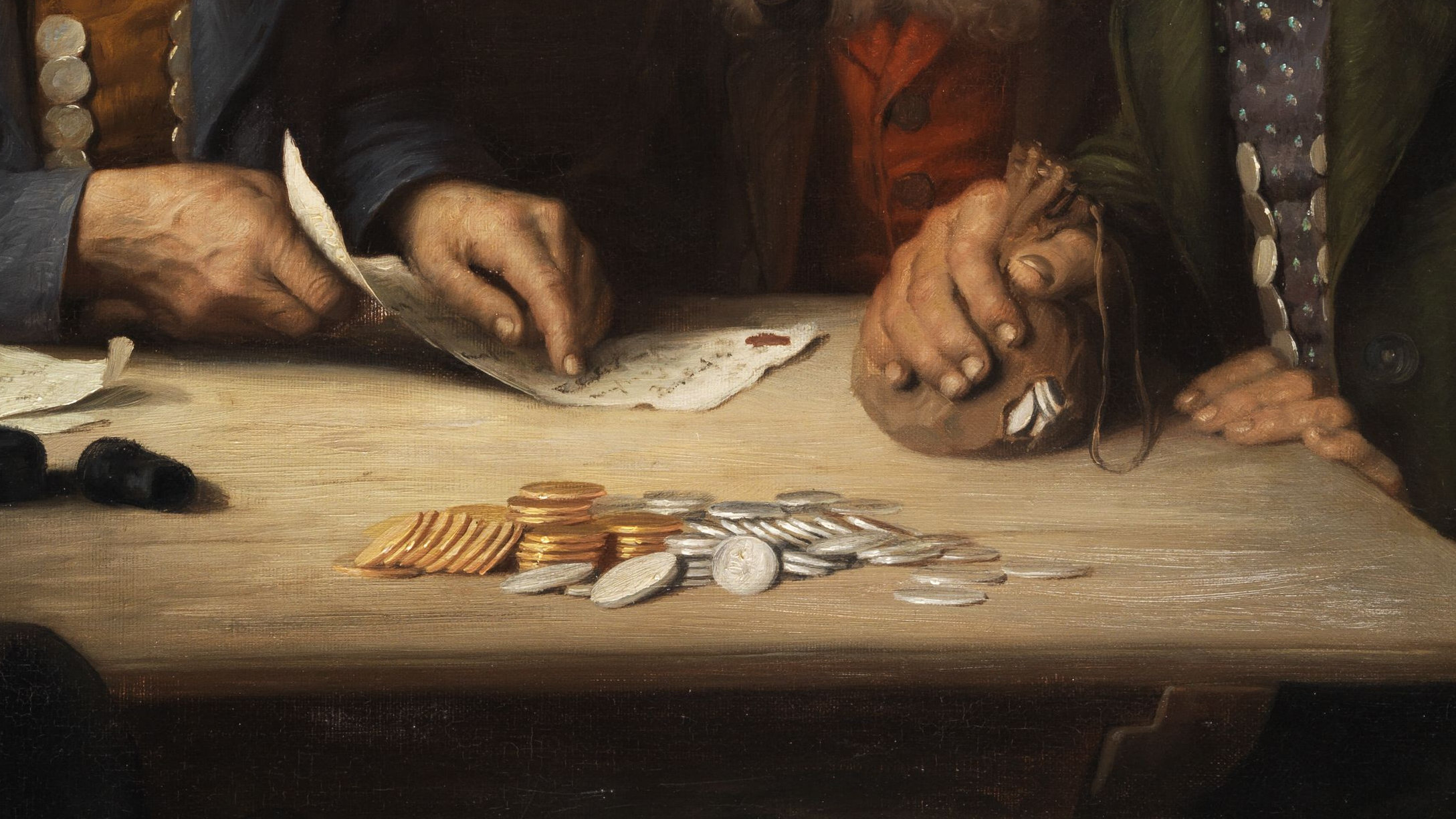 A painting of coins on a table by Josef Wagner-Höhenberg.